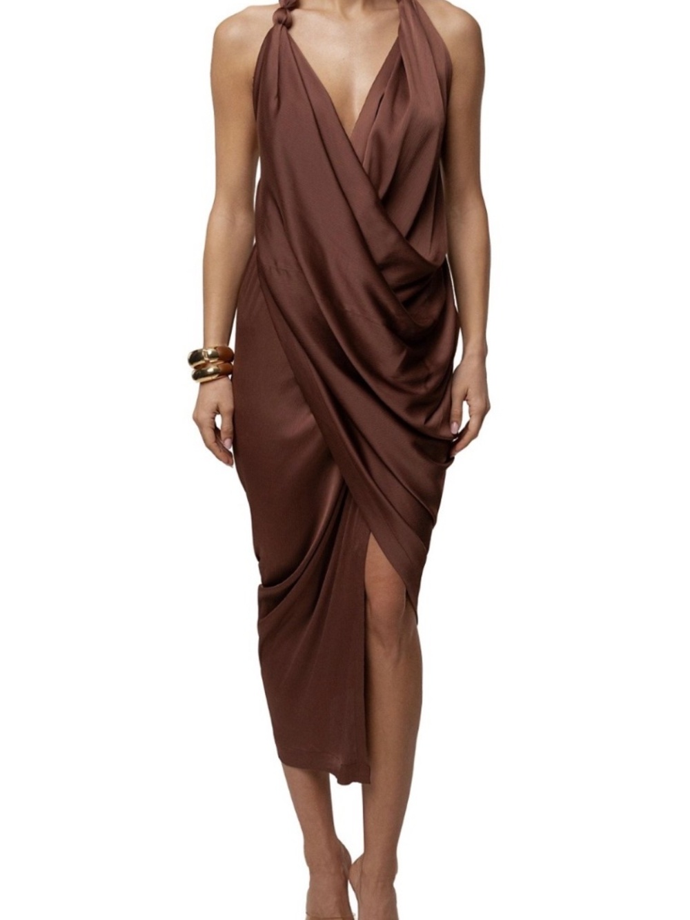NWOT JLUXLABEL Dolce Drape Dress in Brown Size: S